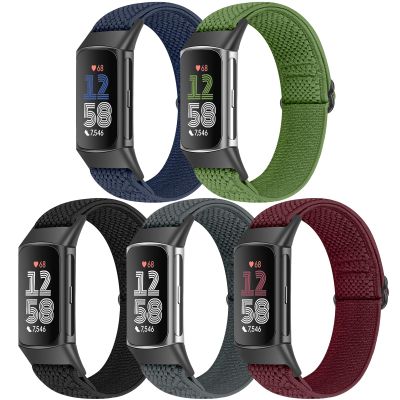 Bcuckood 5 Pack Elastic Nylon Watch Bands Compatible for Fitbit Charge 6/Fitbit Charge 5, Adjustable Breathable Replacement Stretchy Nylon Loop Wristband Sport Strap for Women Men