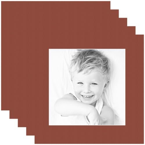 9x9 Terra-Cotta/Cognac Custom Mat for Picture Frame with 5x5 Opening Size (Mat Only, Frame NOT Included) - 5 Pack