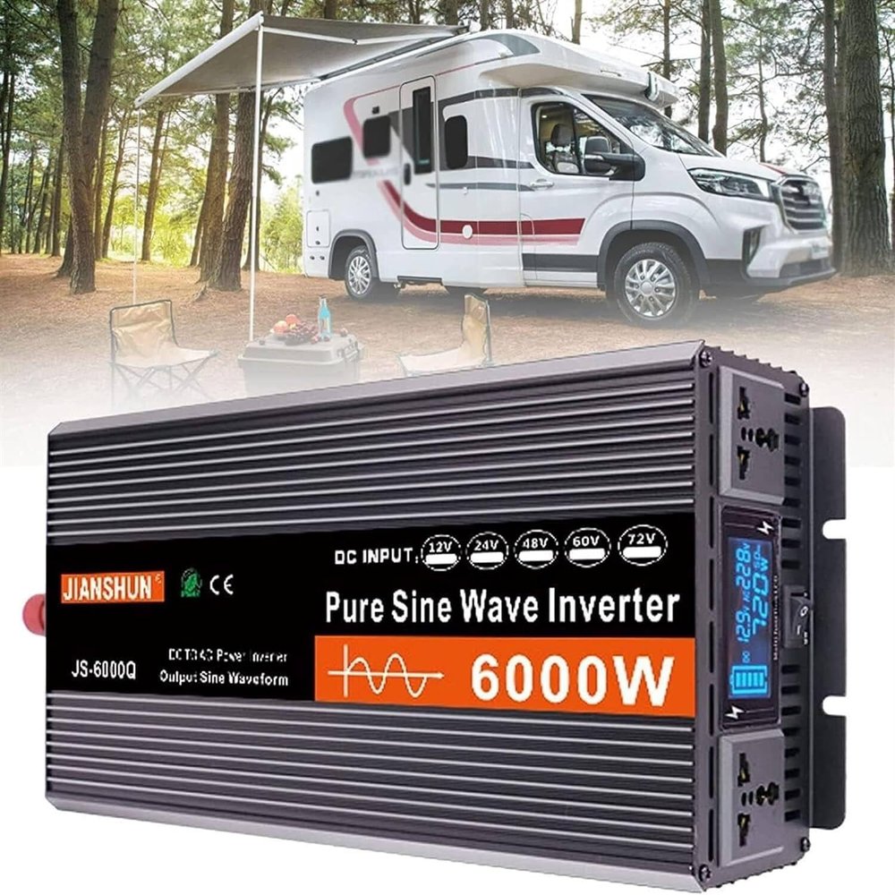 kubeier Power Inverter 3000W 4000W 5000W 6000W Pure Sine Wave Inverter DC 12V 24V 48V 60V to AC 110V 220V Car Inverter with LCD Digital Display Power inverters for Vehicles,6000W-60Vto220V