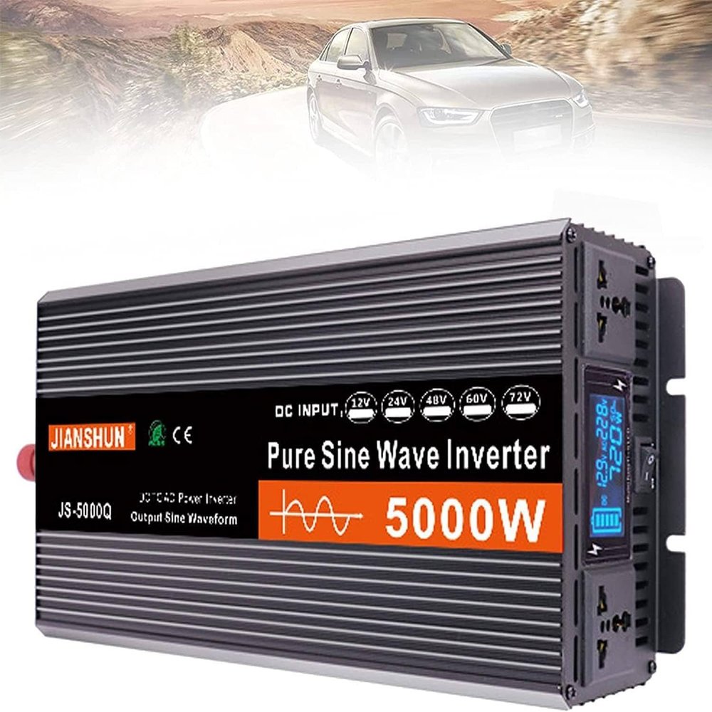 3000 4000 5000 6000 Watt Pure Sine Wave Power Inverter 12V 24V 48V 60V DC to 110V 220V Converter for Family RV Off Grid Solar System Car with Power Outlets and LCD Display,5000W-12Vto110V