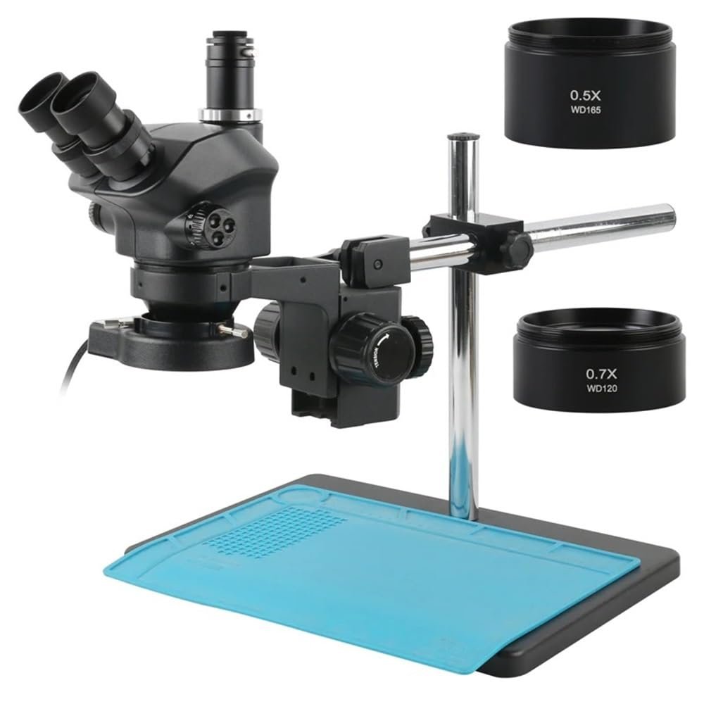 Microscope Accessories Kit 7X-50X 3.5X-100X Industry Simul-Focal Trinocular Stereo Microscope Soldering Repair Big Size Metal Adjustable Multi Angle Stand Microscope Slides ( Color : With 0.5x 0.7x )