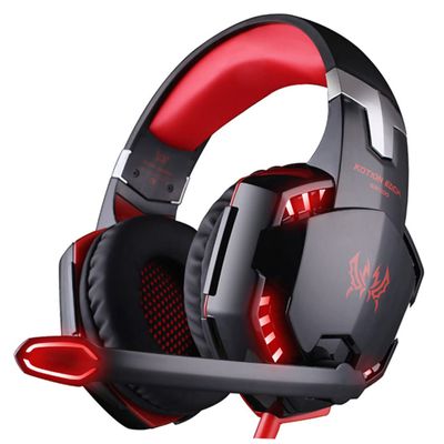 jojofuny Gaming Headset with Noise Cancelling Microphone Over-Ear Earmuffs Box Soft Cushions for Gaming Sessions Black Red with Cord