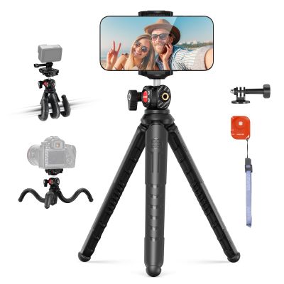 NEEWER Tripod for iPhone with Remote, Mini Flexible Phone Tripod Stand Vlog Selfie Stick with Phone Holder & Action Camera Adapter Compatible with iPhone GoPro Insta360 Samsung Digital Camera, TP35
