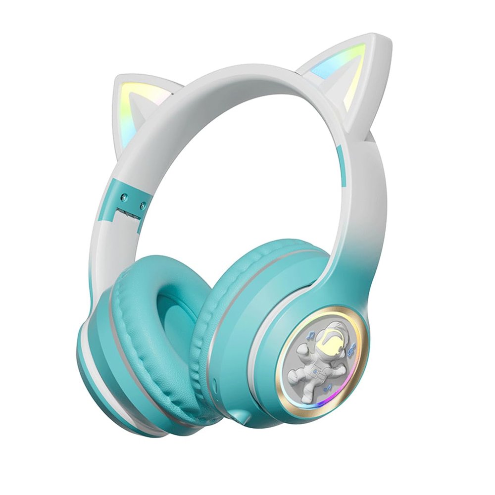Cat Ear Bluetooth Headphones Wireless Foldable On Ear Earphone, RGB Light Up ,HiFi Stereo and Noise Cancelling Over-Ear Headphones for Kid&Girl As a Gift For PC/Laptop/Tablet/Phone/Pad (green)