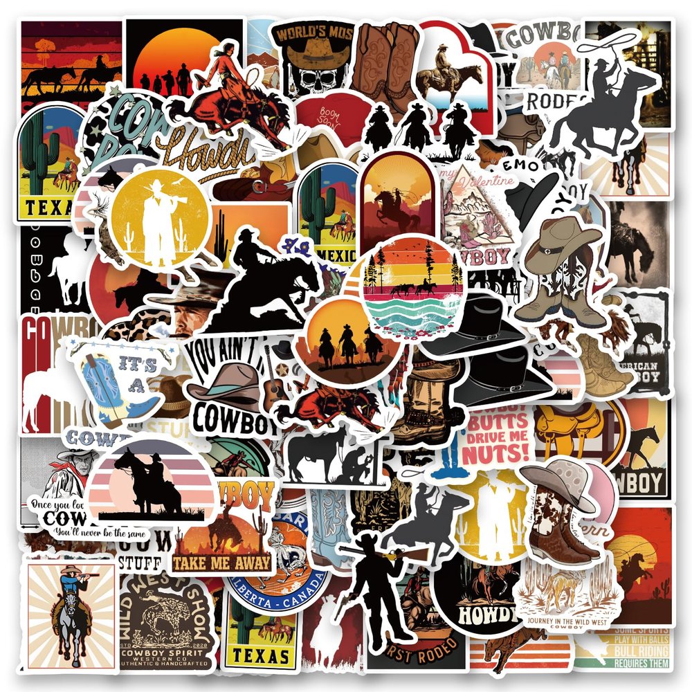 110 PCS Country Cowboy Stickers, Western Stickers Vinyl Waterproof Decal for Water Bottle Luggage Laptop Cell Phone Guitar Helmet Skateboard Bumper Scrapbook Gift for Girls Kids Teens Adults
