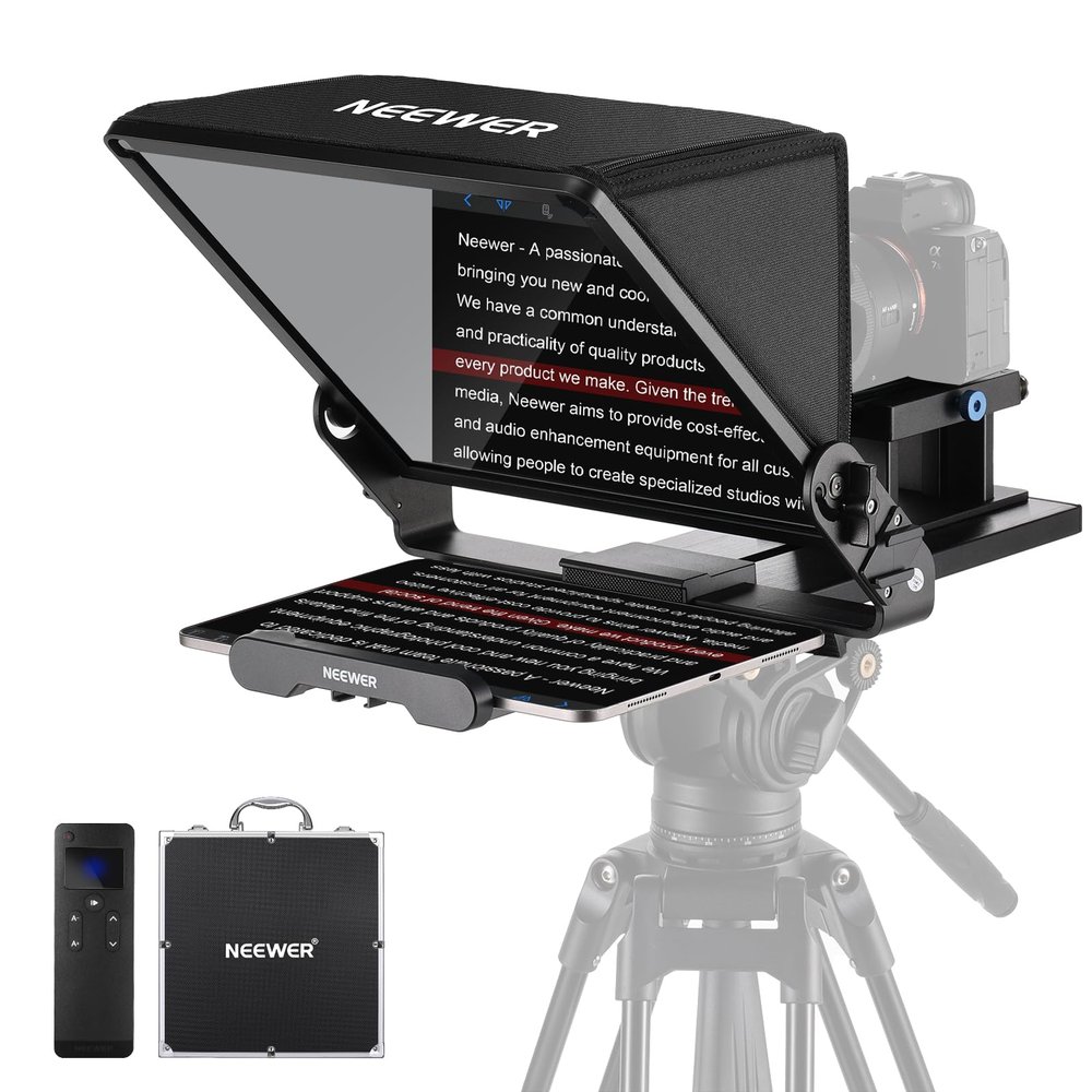 Neewer Teleprompter X14 III with RT113 Remote/App Control, 45 Tilt 14" Beamsplitter All Metal Frame Upgraded Camera Mount QR Plate Compatible with Manfrotto 501PL for iPhone iPad DSLR, Assembly Free