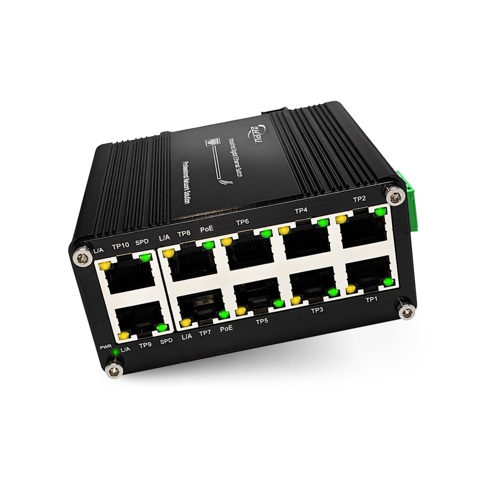 Industrial Gigabit 10-Port 802.3at PoE Switch, 20Gbps Ethernet Switch Supporting DIN-Rail, 48~57VDC Input