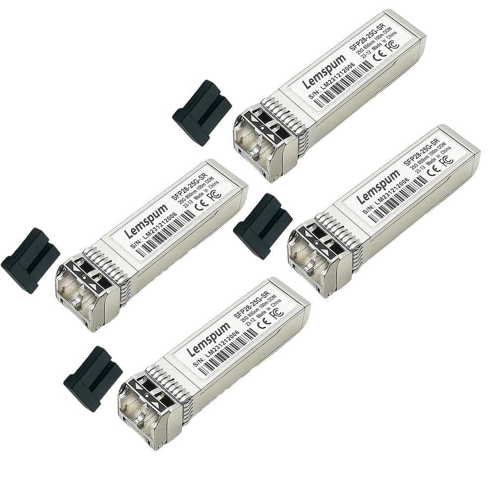 25GBase-SR Multimode SFP+ Transceiver 25G SFP28 850nm 100m DOM Duplex LC MMF Optical Transceiver Module Compatilbe with Intel E25GSFP28SR (4-Pack, 25GBase-SR|100m)