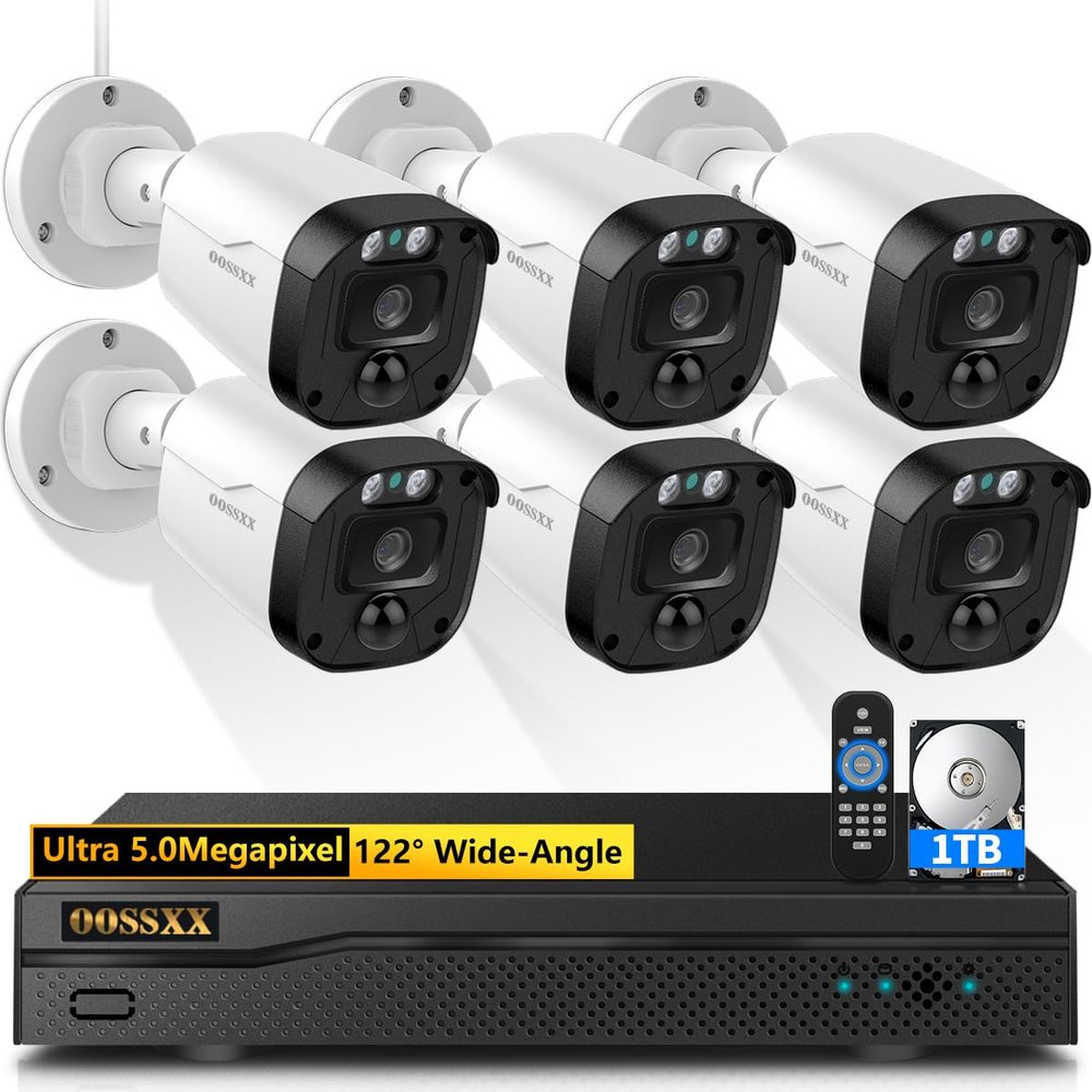 OOSSXX (Full HD-5MP Definition Wired Security Camera System Outdoor Home Video Surveillance Cameras CCTV Camera Security System Outside Surveillance Video Equipment Indoor, OSX-AHDB0601, DVR Kits