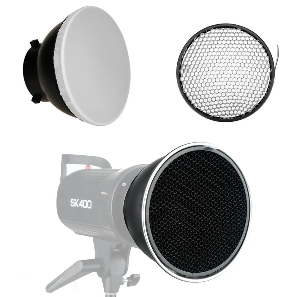 7inch 18cm Standard Reflector Diffuser with Degree Honeycomb Grid, Compatible with Bowens Mount Studio Light Strobe Flash (Standard Reflector+60x Honeycomb Grid +White Standard Reflector Cloth)