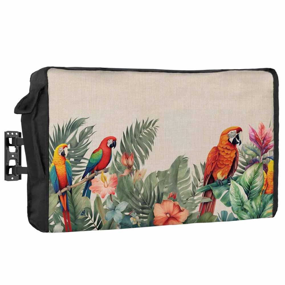 Tropical Floral Waterproof Outdoor TV Cover 70-72 Inch Weatherproof, Outside Television Cover TV Screen Protector with Remote Control Pocket, Palm Leaves Rustic Chic Green Plant Bird