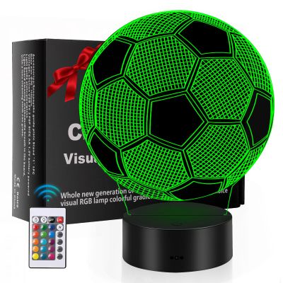KEPABIGLE Gifts for Kids Soccer Lamp 3D Illusion Lamp 16 Color Remote Control Creative Acrylic Night Light for Room Decor Birthday Christmas Gift Sport-Themed Parties & Events, Black