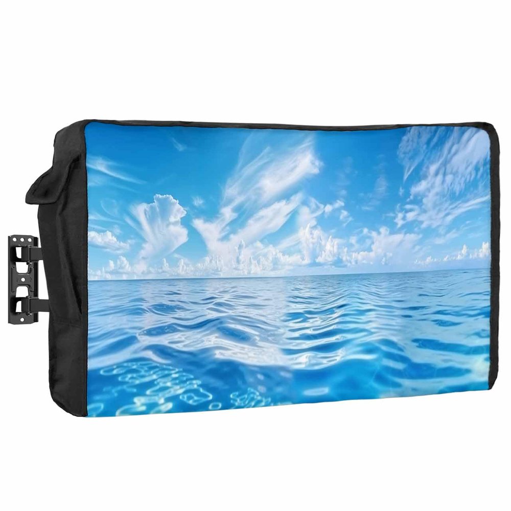 Blue Ocean Waterproof Outdoor TV Cover 40-43 Inch Weatherproof, Outside Television Cover TV Screen Protector with Remote Control Pocket, Summer Tropical Beach Seaside Coastal Wave