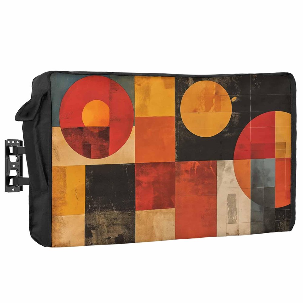 Red Orange Waterproof Outdoor TV Cover 70-72 Inch Weatherproof, Outside Television Cover TV Screen Protector with Remote Control Pocket, Black Contemporary Abstract Painting Art