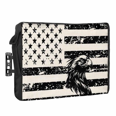 American Flag Waterproof Outdoor TV Cover 36-39 Inch Weatherproof, Outside Television Cover TV Screen Protector with Remote Control Pocket, Eagle Stripes Stars Vintage Black