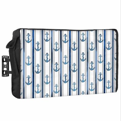 Nautical Blue Anchor Waterproof Outdoor TV Cover 30-32 Inch Weatherproof, Outside Television Cover TV Screen Protector with Remote Control Pocket, Summer Beach Geometric Rope Stripe