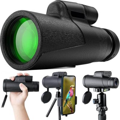 Concert Camping Telescope for Adults - 12x50 Monocular Telescope with Smartphone Holder and Tripod Mini Zoom Optics Telescope for Birds Watching/Wildlife/Hunting/Camping/Hiking/Tourism/Armoring/Living