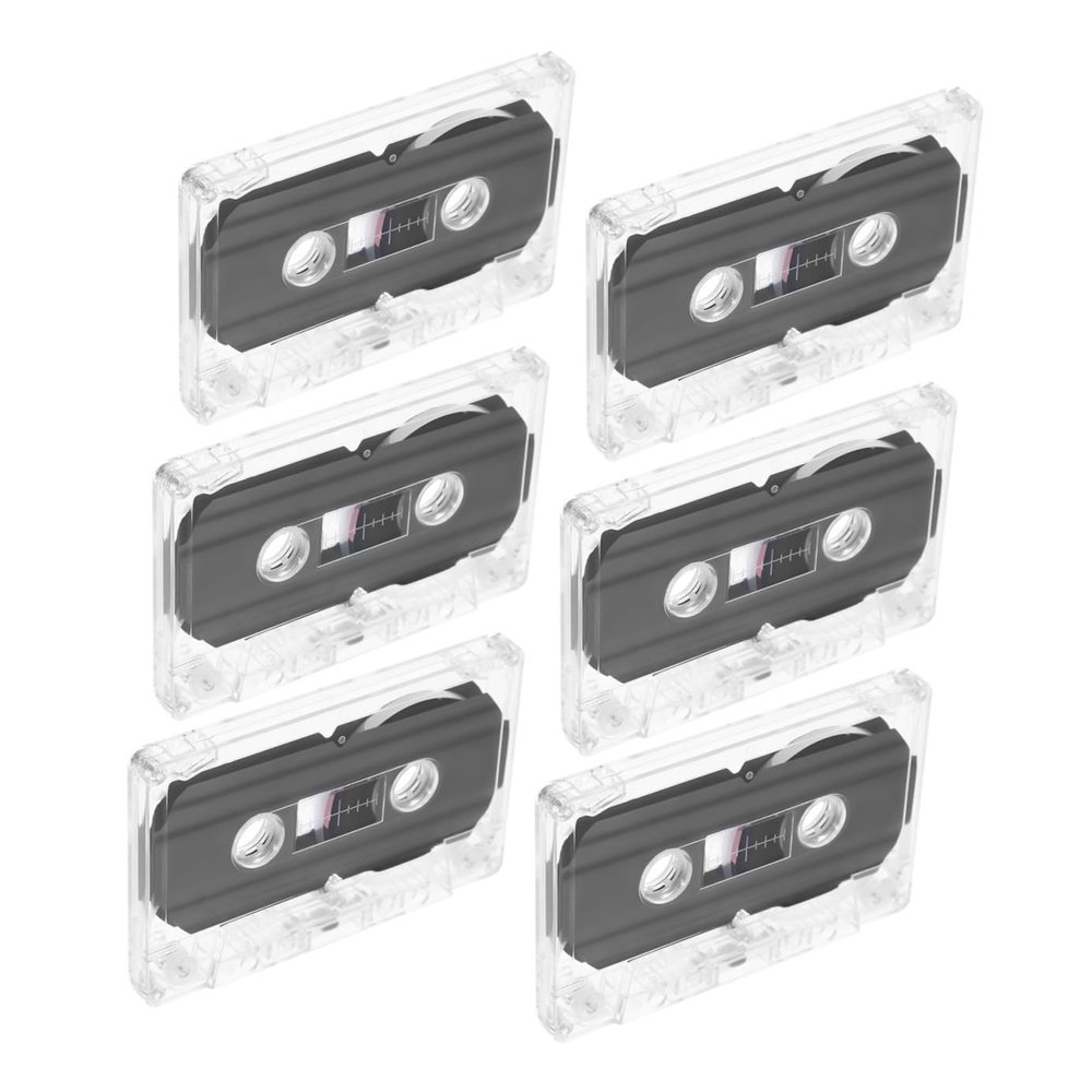 KONTONTY 6pcs Blank Cassette Tapes for Recordable Audio Compatible with Various Recorders Transparent Storage Case Durable and Long-Lasting for Speech and Music Recording