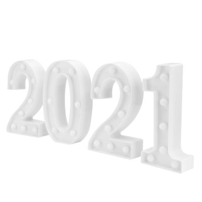 ABOOFAN 4pcs 2021 2021 Night Light 2021 Lights Decorations Wedding Sign Wedding Ornaments Arabic Decor Hanging 2021 Number Sign Led Sign Led Number Lights for Party White Props Abs Shine