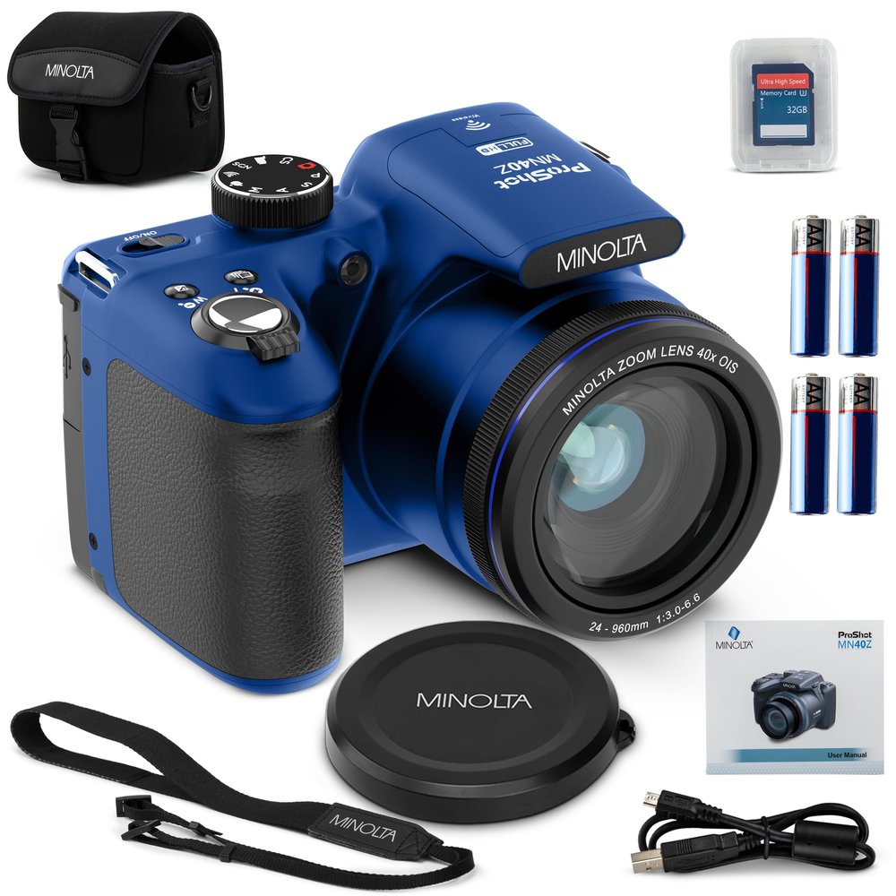 Minolta MN40Z 20MP Digital Camera  40x Optical Zoom, 1080p FHD Video, 3.0" LCD, Wi-Fi, Face/Smile/Blink Detection  Blue