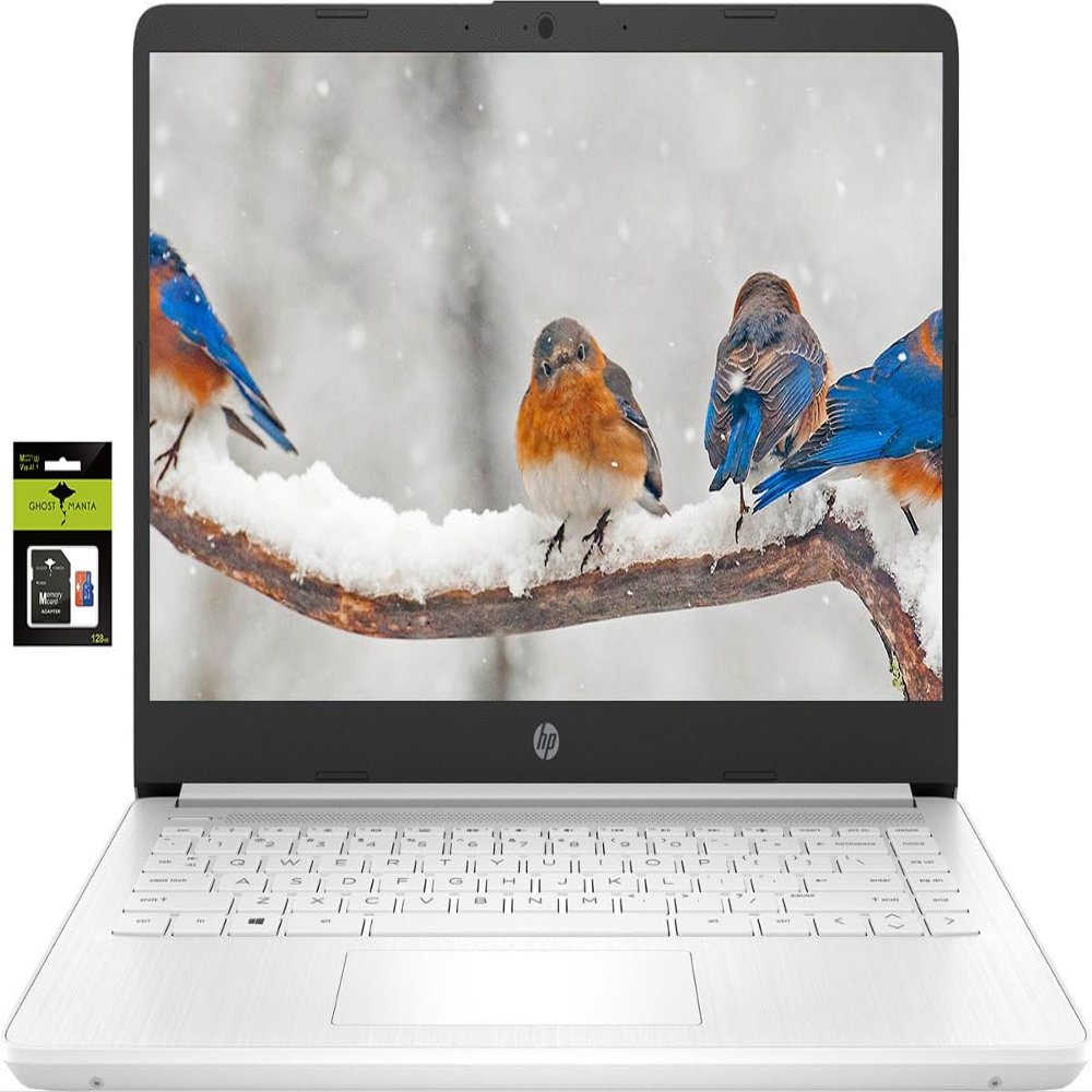 HP 14" Laptop Stream Ultral Light for Students and Business, Quad-core Intel Celeron Processor, 8GB RAM, 192GB Storage (64GB eMMC+128GB Ghost Manta SD Card), 1 Year Office 365, HDMI, Win 11