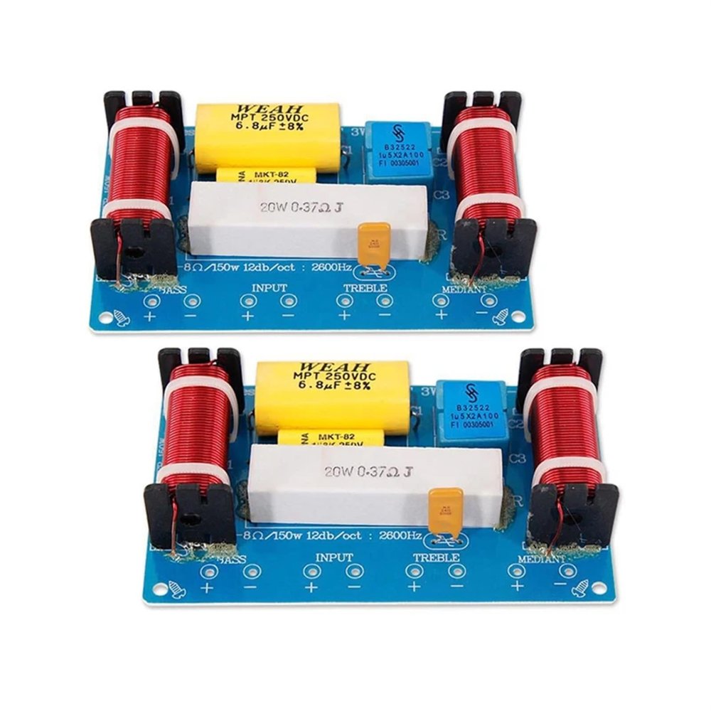 2PCS 150W 3Way Audio HiFi Filter Circuit Board Stereo Speaker Crossover Filters Treble/Alto/Bass 3 Unit Frequency Dividers