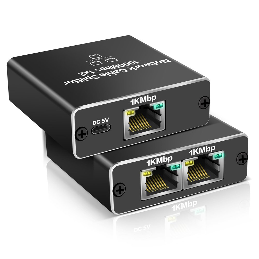 YAODHAOD Ethernet Splitter 1 to 2 1000Mbps LAN Network Splitter Internet Splitter RJ45 Ethernet Switch Extension Connector for Cat5/5e/6/7/8 Cable, Supports Two Devices Working Simultaneously