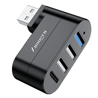 Upgrade 4 Ports USB 3.0 Hub (90/180 Degree Rotatable), USB Multiport Rotating Hub with USB C Power/Data Port, USB Extender for Laptop, Camera, PC, Xbox, MacBook Pro and More
