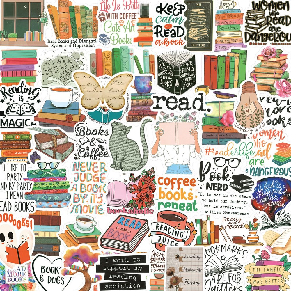 200PCS Book Stickers for Kindle, Bookish & Booktok Reading Stickers for Water Bottles, Laptops, Phones - Vinyl, Waterproof for Book Lovers, Teens & Adults