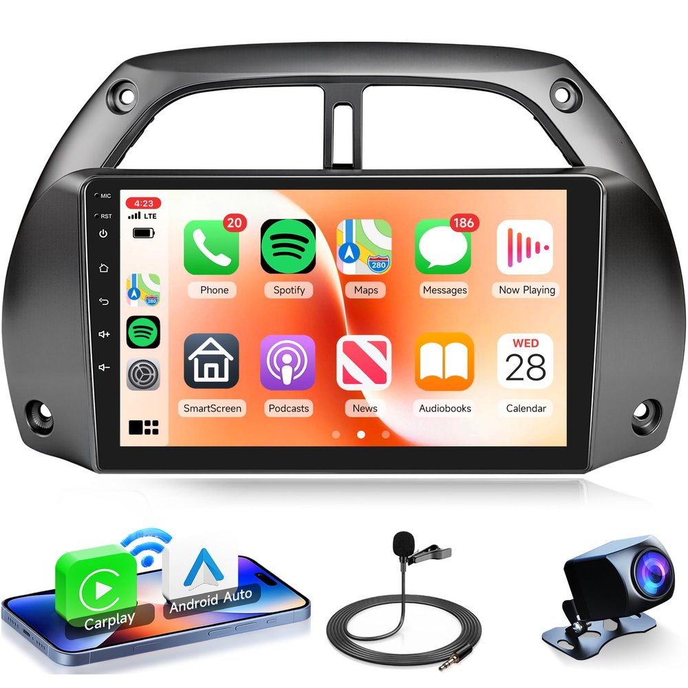 4Core 2G+64G Rimoody Android 13 Car Stereo Radio for Toyota RAV4 2001-2006, Wireless Carplay and Android Auto GPS WiFi 9 Inch Touch Screen Mirror Link Bluetooth FM/RDS EQ SWC Backup Camera