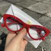 mincl 2024 Trendy Cat Eye Bling Rhinestones Reading Glasses for Women Red Crystal Diamond Frame Eyewear Anti Blue Light Reader (red, 2.25, x) view 2
