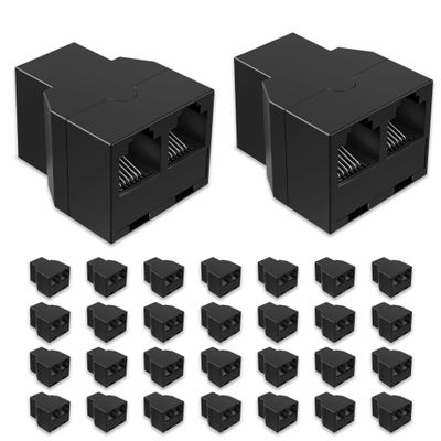Uvital RJ12 6P6C 3 Female Telephone Line Splitters, Phone Jack Splitter, Telephone Landline Cable Connector and Separator(Black, 30 Pack)