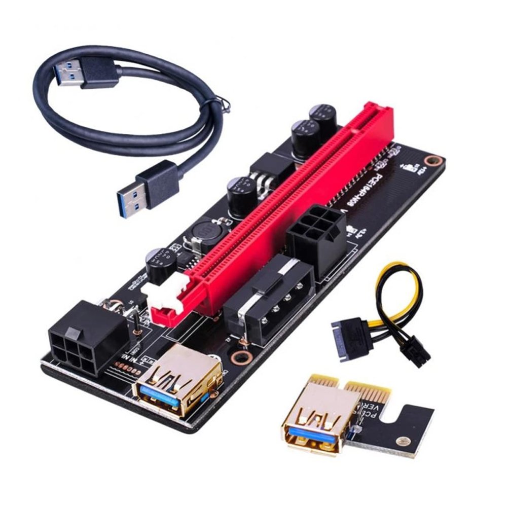 VER009 USB 3.0 PCI-E Riser VER 009S Express 1X 4X 8X 16x Extender Riser Adapter Card SATA 15pin to 6 Pin Power Cable (Color : Black 60CM)