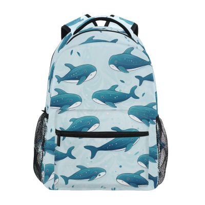 senya Lovable Dolphins Backpack Water-Resistant Lightweight Bookbags Travel Bag with Mesh Side Pockets