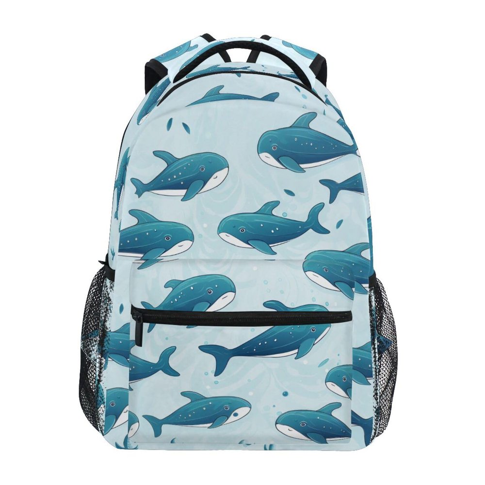 senya Lovable Dolphins Backpack Water-Resistant Lightweight Bookbags Travel Bag with Mesh Side Pockets