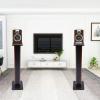 TopJia Speaker Stands Wood Grain, 1 Pair Universal Bookshelf Speaker Stands Mount Surround Sound Floor Speaker Stands,Studio Monitor Stands for Home Theater with Sand Filling Tuning Function, 31inch view 2