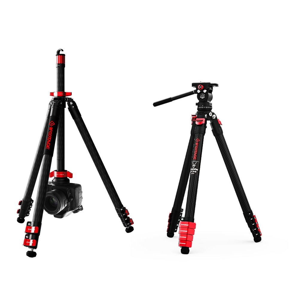 IFOOTAGE 65 "Carbon Fiber Video Tripod and Tripod Set, Professional Camera Tripod 3 Section with Center bar, Portable Travel Tripod kit, Compatible with Canon, Nikon, Sony DSLR Video Camera Antelopes