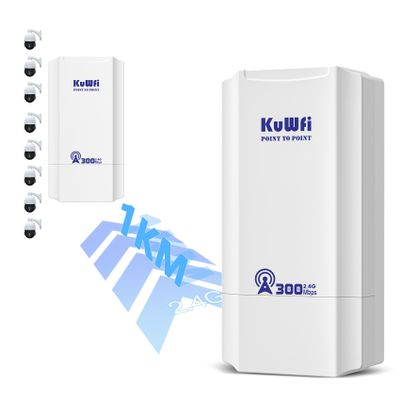 KuWFi 300Mbps Outdoor Wireless Bridge Kit - 1KM Long Range Point to Point System for CCTV, Starlink Signal Extension & Network Backbone, with 100Mbps Port, 2.4Ghz CPE