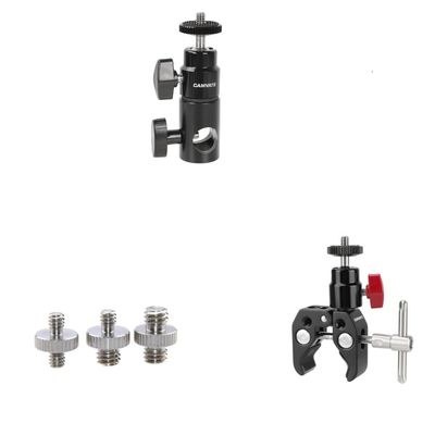CAMVATE Light Stand Mount + Super Clamp Articulated Mini Ball Head + 1/4" Male to 1/4" Male & 1/4" Male to 3/8" Male