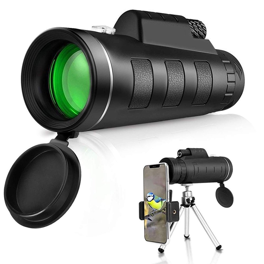 Clear Night Vision with Adjustable Tripod for Mobile Phone Bird Watching Hunting Hiking Camping Travelling, Monocular 40x60 BAK4 High Power Waterproof Low Light,Monocular Telescope - Double The