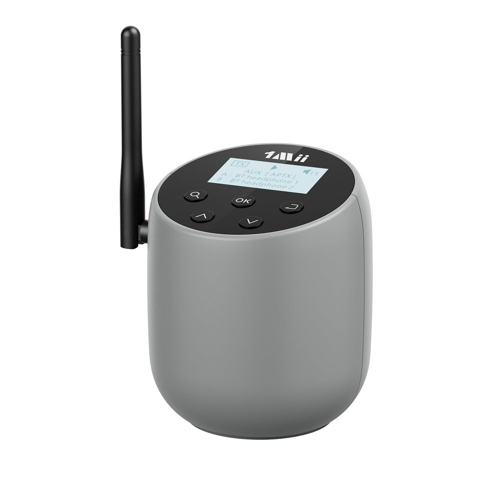 1Mii DS70 Bluetooth Transmitter for TV to Wireless Headphones/Speakers, aptX Adaptive/HD/LL, Dual Device Connection, OLED Display, Long Range, Wireless Audio Adapter with Optical/AUX/RCA and Mic input