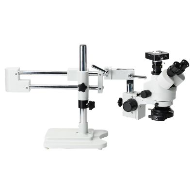 COYEUX Trinocular Microscope, 3.5X-90X Stereo Zoom Microscope, with 0.7X-4.5X Eyepieces, Single-Arm Boom Stand, Interpupillary Distance 55-75mm, for Laboratory