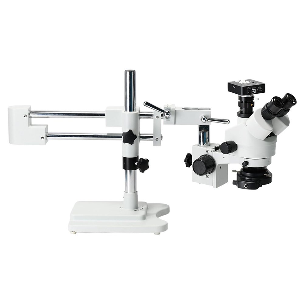 COYEUX Trinocular Microscope, 3.5X-90X Stereo Zoom Microscope, with 0.7X-4.5X Eyepieces, Single-Arm Boom Stand, Interpupillary Distance 55-75mm, for Laboratory
