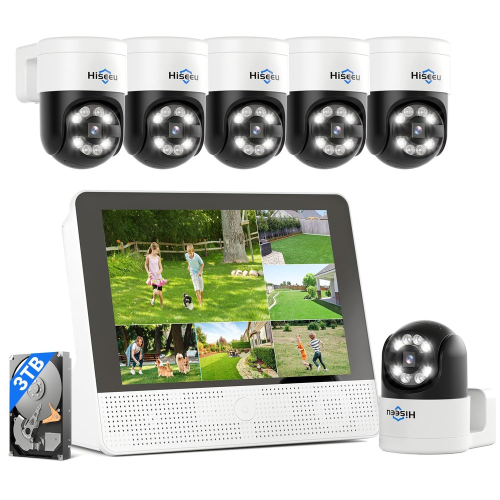 Hiseeu 4K PoE Security Camera System, 6Pcs 5MP PoE PTZ Security Cameras