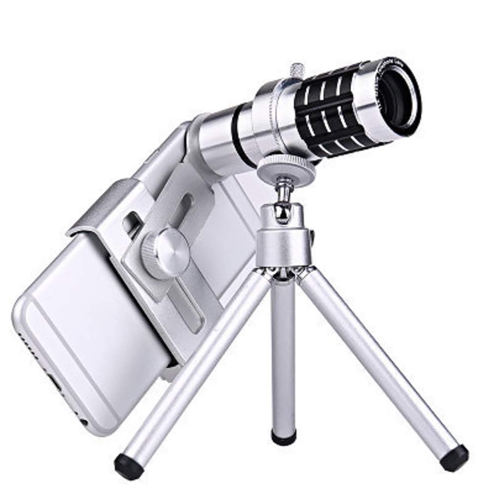 Telescope Binoculars 12 Times Telephoto Mobile Phone Camera Telescope High-Definition High-Definition Metal External Universal with Tripod (Color : Silver)