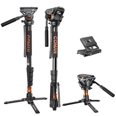 Monopod for Camera, COMAN Camera Monopod with Feet Q6 Fluid Head with Tripod Stand 71.25 inch Max Load 22 Lbs for Photography, Cameras, Canon, Nikon, Sony, DSLR, Video Camcorder