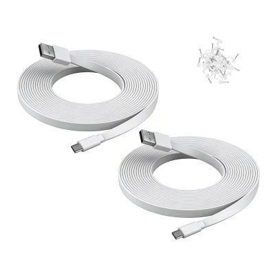 PDEEY 2 Pack 25 ft USB C Cable for Security Camera Outdoor Indoor, Type-C Extension Charging Cord Flat, Waterproof, with Wire Clips