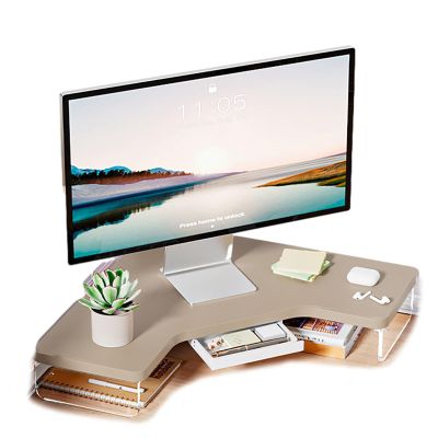 Corner Monitor Stand Desk Corner Monitor Riser with Drawers, Projector Flat Screen Screen Stand Curved, Office Triangle Holder with Office Organization,Easy Assembly (Color : Light Brown)