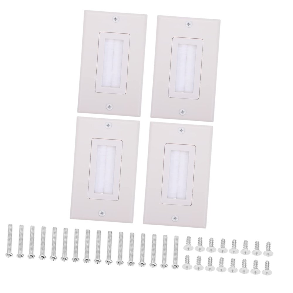 Homoyoyo 4pcs Low Voltage Cable Pass Through Wall Plate with Brush Insert Single Gang Plate for Easy Cable Management of Ethernet Usb and Audio Video Cords