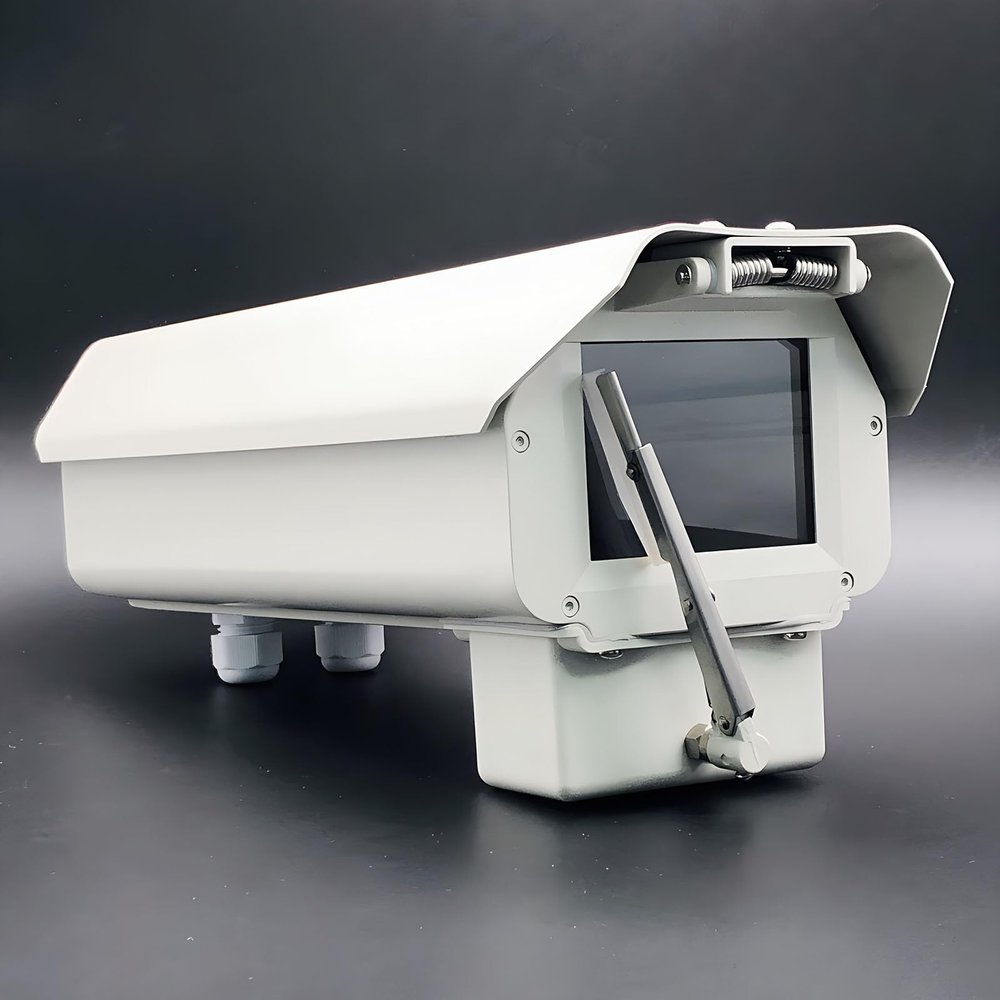 UQISOVI 15 Inches Exterior Waterproof Aluminum Alloy Security Camera Enclosure with Fan, Heater, Double Layer Sunshade and 24V DC Windshield Wiper Installed